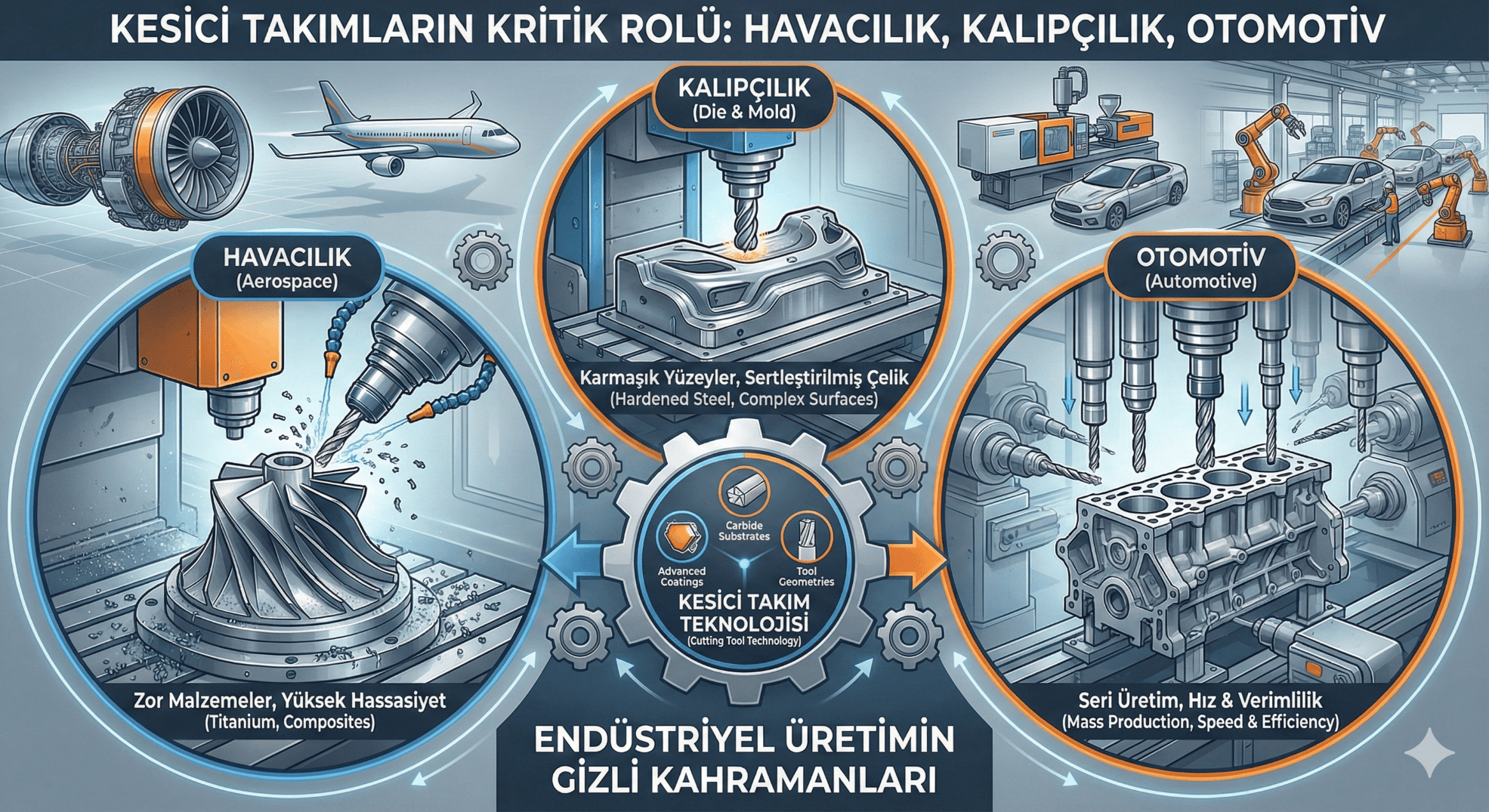 Havacılık, Kalıpçılık ve Otomotiv Sektörlerindeki Kesici Takımların Kritik Rolü