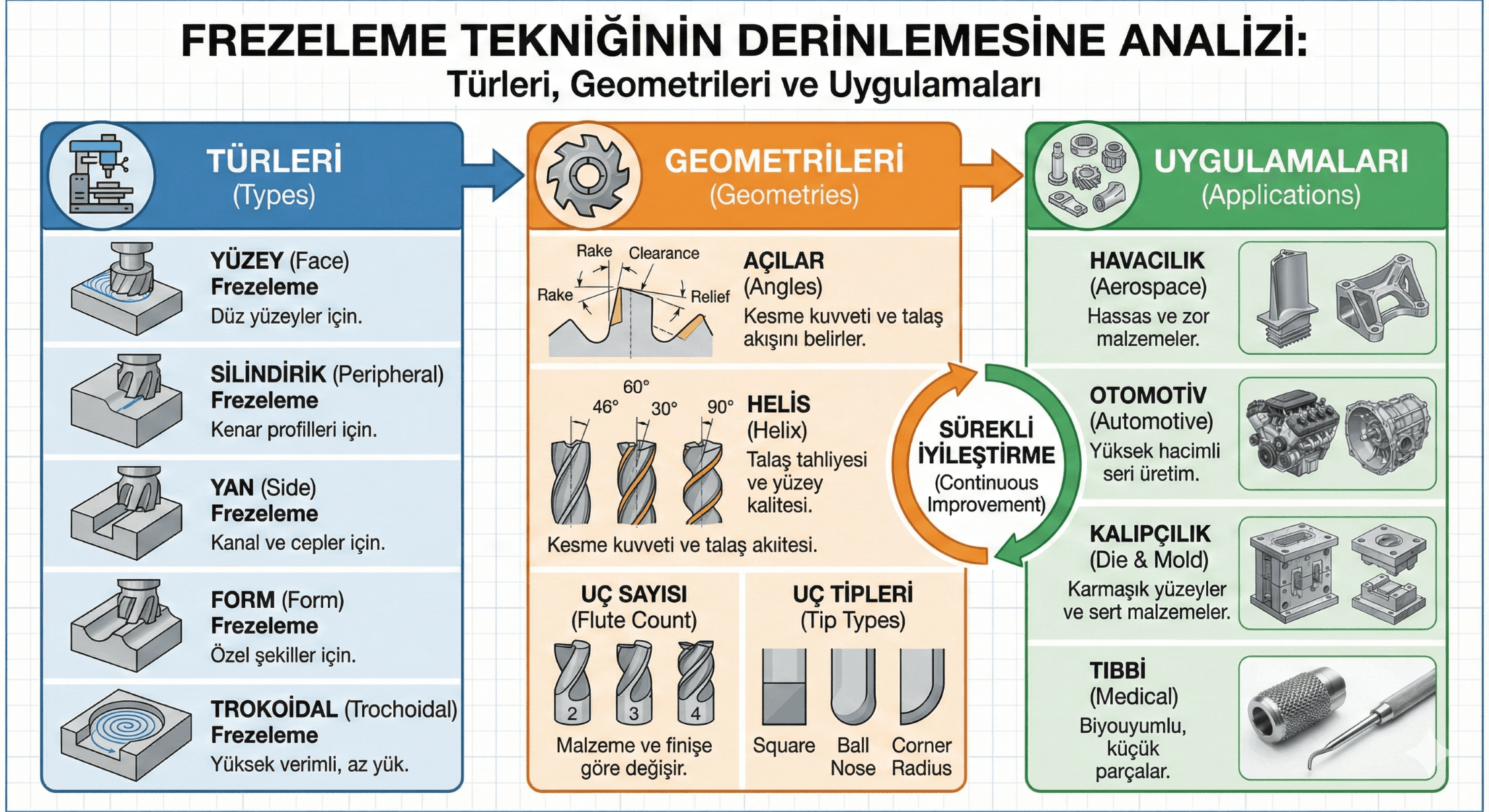 Frezeleme Tekniğinin Derinlemesine Analizi: Türleri, Geometrileri ve Uygulamaları